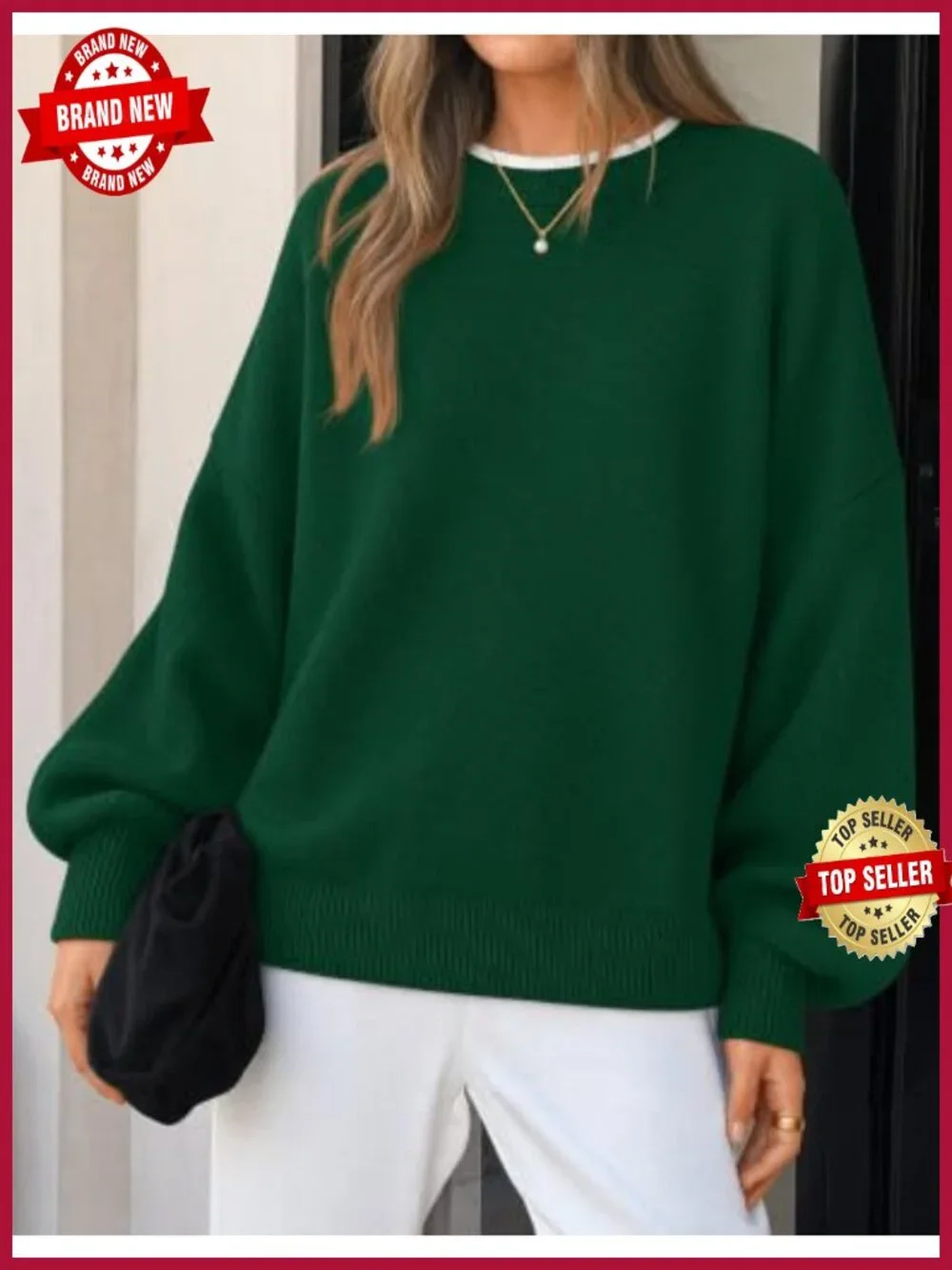 ZESICA Women's Oversized Crewneck Pullover Sweater with Batwing Sleeves, Side